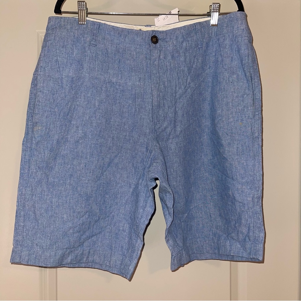 NWT J CREW linen cotton blend blue shorts chambray beach summer casual